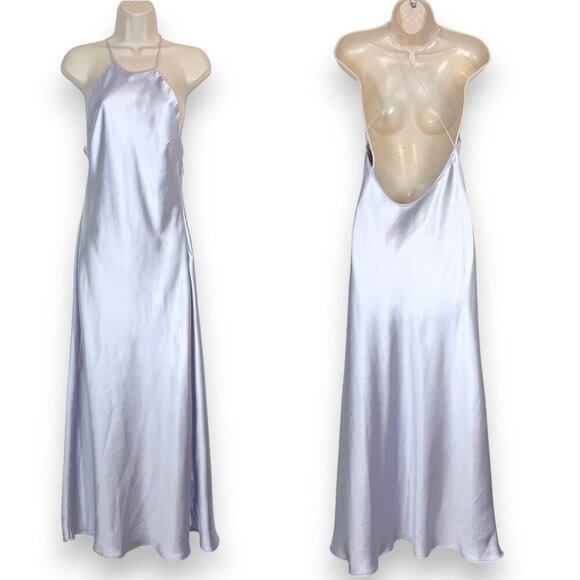 Zara Satin Slip Dress Spaghetti Straps Midi Blue Gray Size Medium - Picture 1 of 11